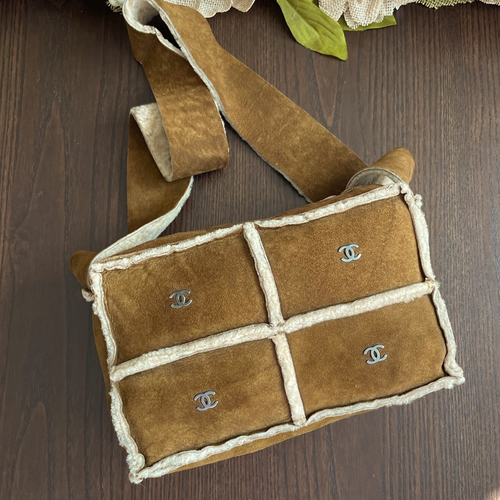 CHANEL Suede Shearling Fur Bag